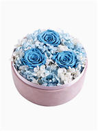 漫步爱琴海----永生花盒:厄瓜多尔进口蓝色永生玫瑰3枝